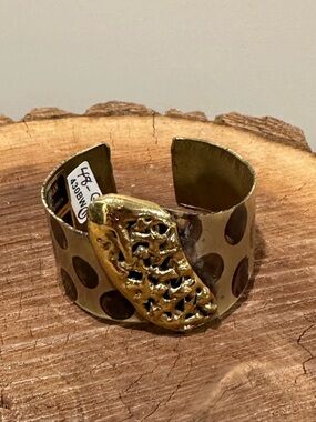 Authentic African Jewellery- Gold-Tone Cutout Cuff Bracelet with Textured Accent